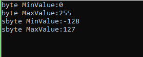 byte Min and Max Value
